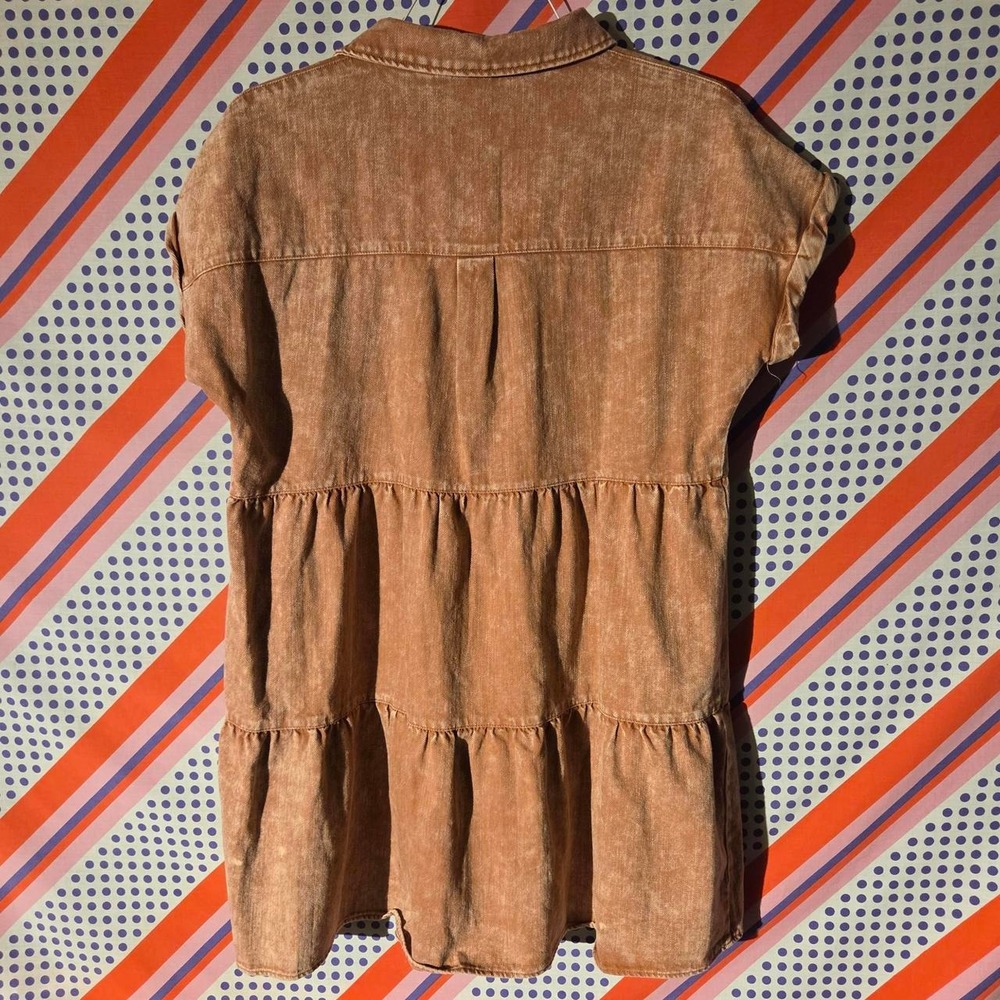 Vanilla Bay Tan Brown Cotton Jean Tiered Shirt Dress Duster VD20476 Large